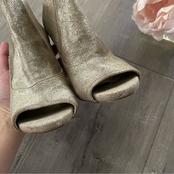 Jimmy Choo Brenna Champagne Gold Metallic Peep Toe Ankle Booties - Picture 3 of 9